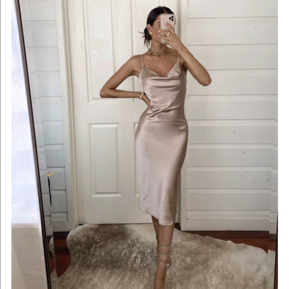 Aspen champagne midi silk dress